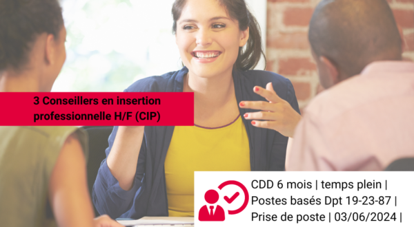 [Offres D'emploi] 3 Conseillers en insertion professionnelle H/F