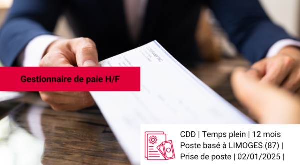Offre d'emploi : Gestionnaire de paie H/F – Limoges (87)